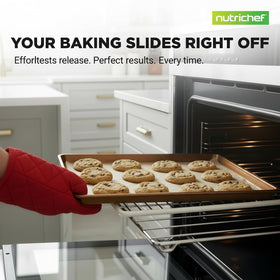 NutriChef nonstick coating closeup, smooth surface for easy release and quick cleanup.