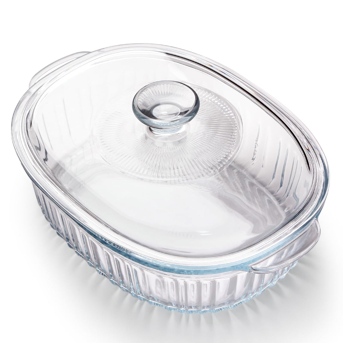 NUTRIUPS glass casserole dish with lid for even cooking and moisture retention.
