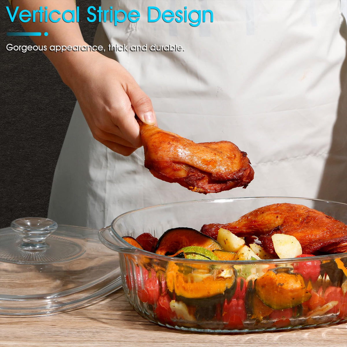 NUTRIUPS oval casserole dish designed to fit long cuts and even layering.