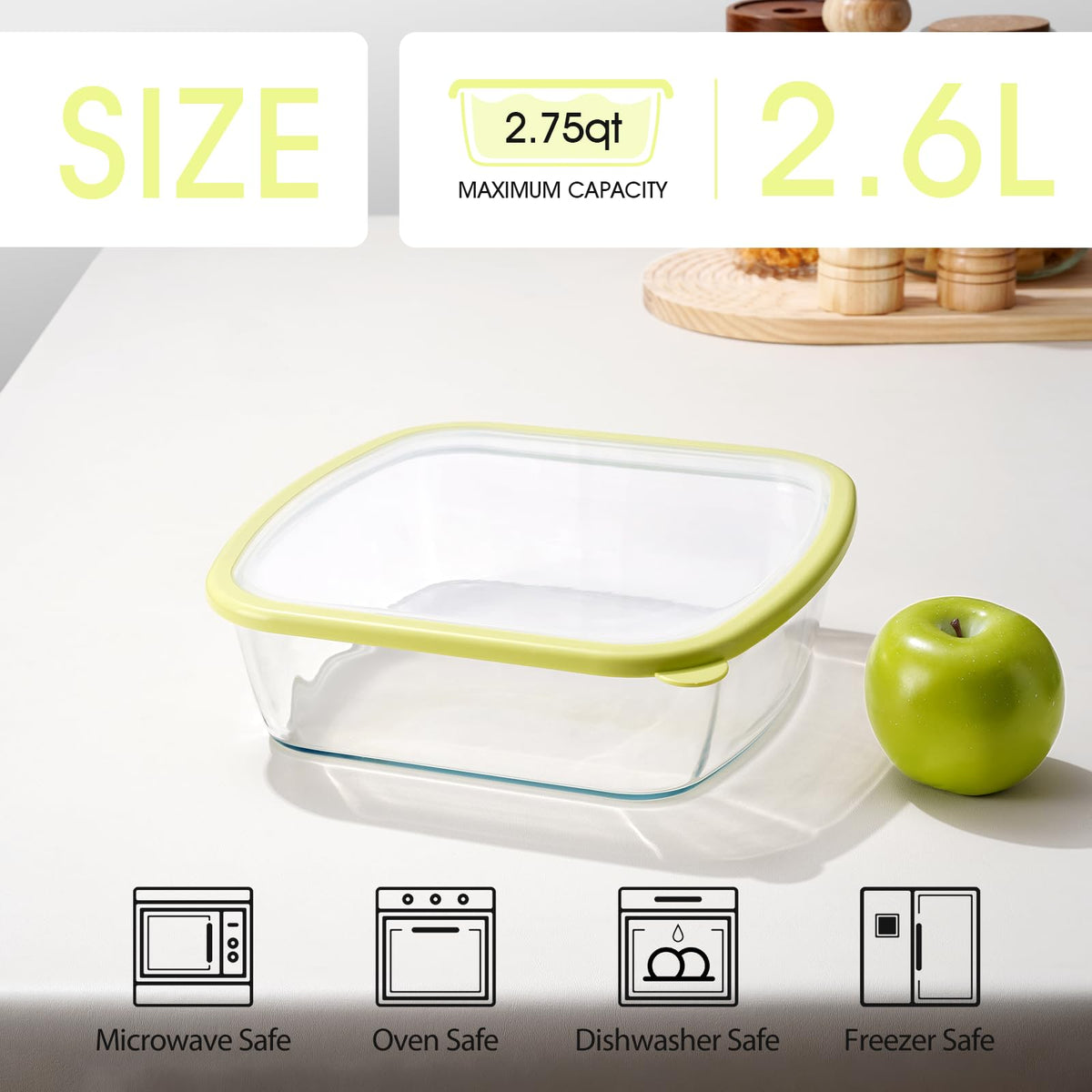 NUTRIUPS square tempered-glass bakeware with curved edges for easy handling.