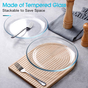Nutriups stackable glass plate saves cabinet space between meals and events.