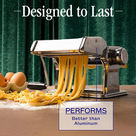Nuvantee pasta maker roller close-up highlighting smooth, even dough sheets.