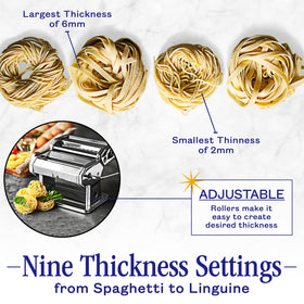Nuvantee pasta maker set to 3mm thickness for sturdy pasta textures.
