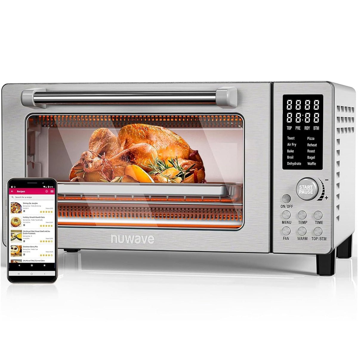 Nuwave Bravo front digital panel for quick, on-the-fly cooking adjustments.