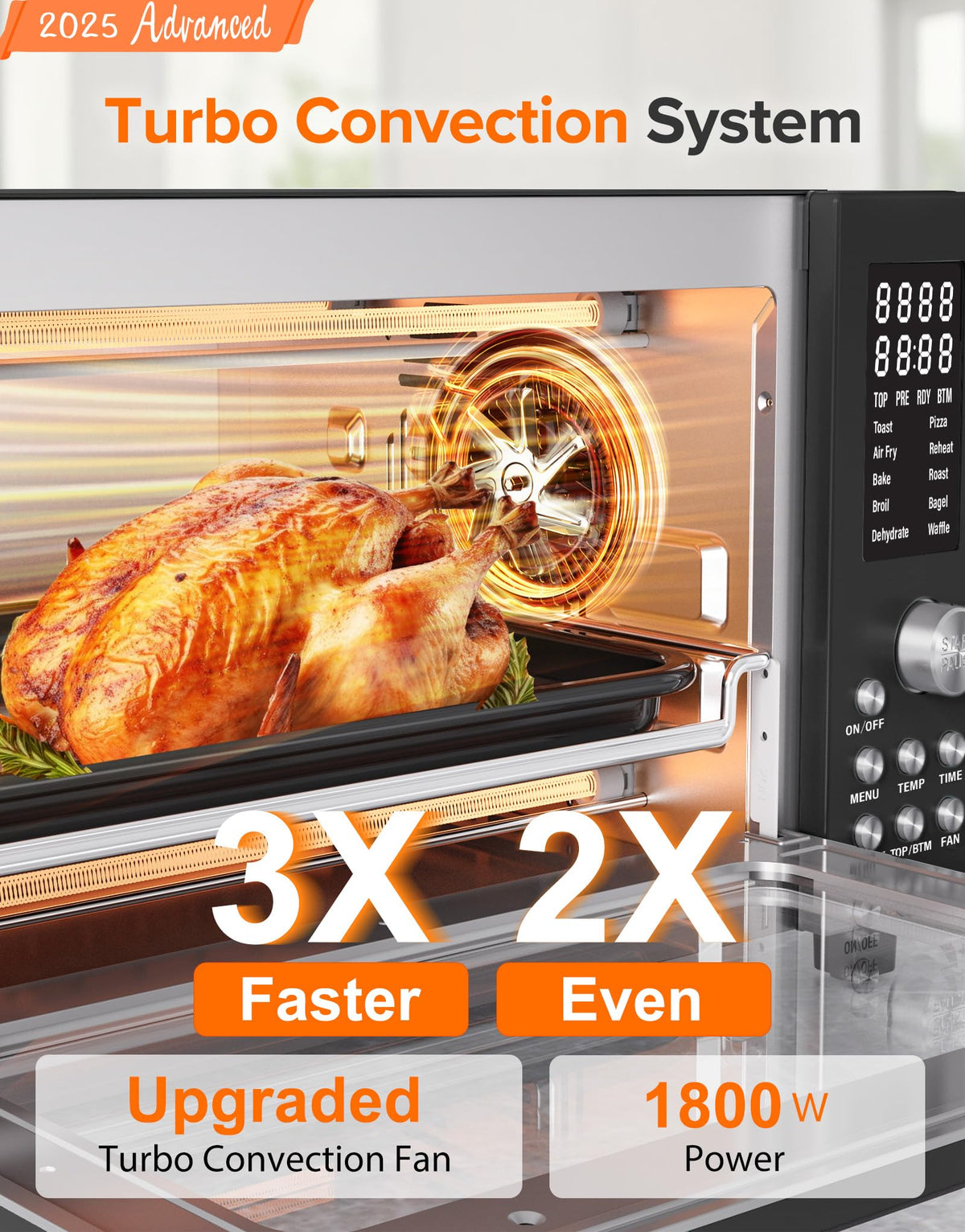 Nuwave Bravo Pro control panel close-up with easy presets for fast cooking