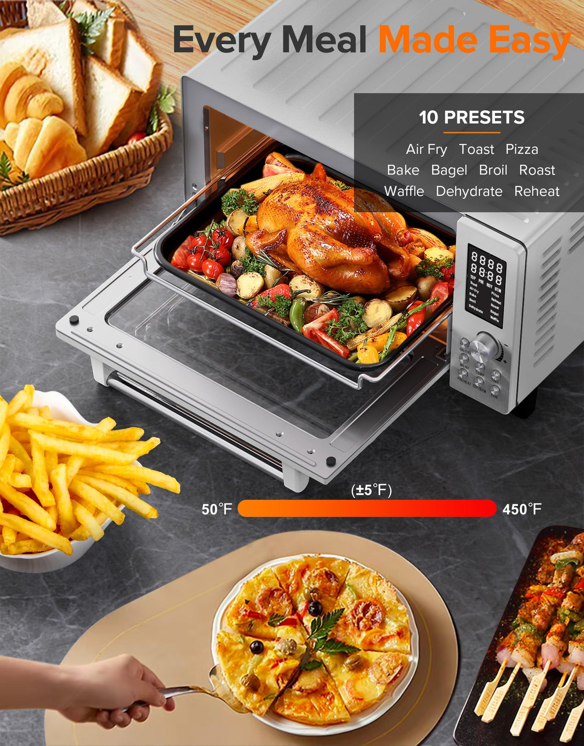 Nuwave Bravo Pro pizza baking highlights crispy crust and melted cheese.