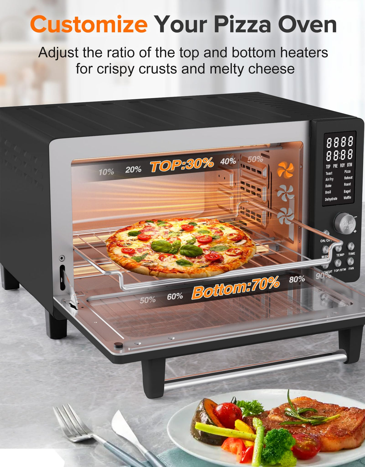 Nuwave Bravo Pro pizza setting preview for crispy crust and melted cheese