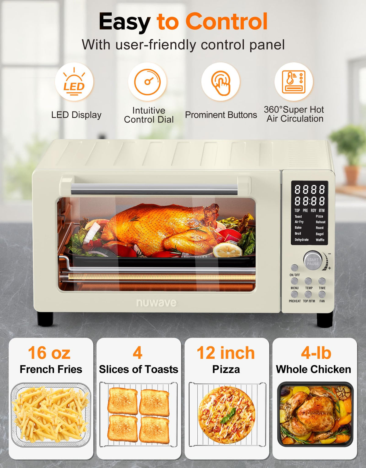Nuwave Bravo Pro top-bottom heaters enable customizable heating zones.