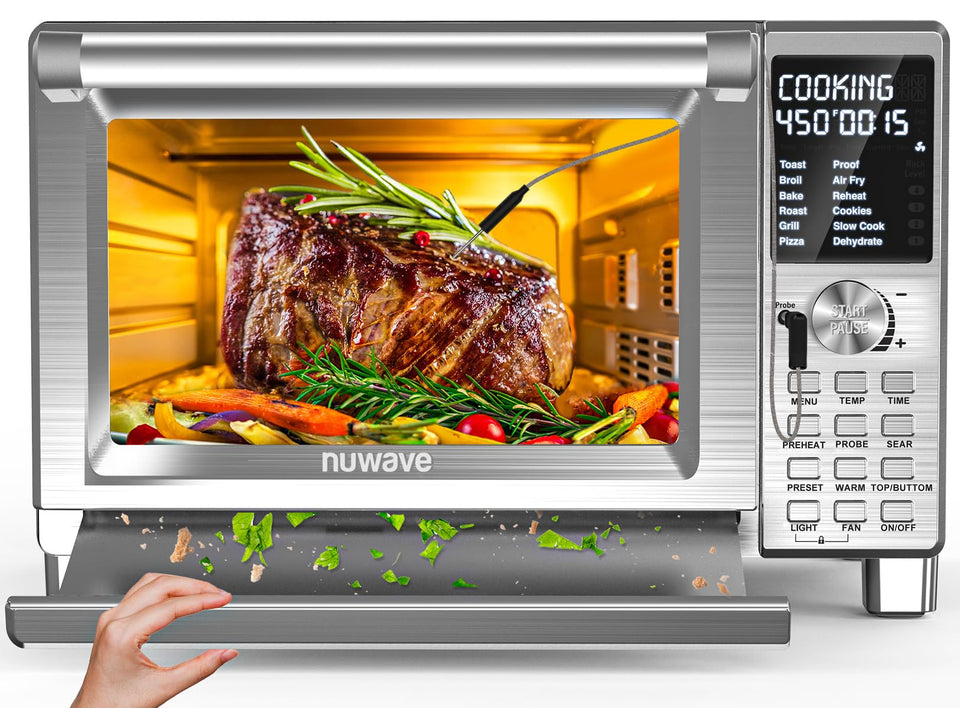 Nuwave Bravo XL Pro front view showing stainless steel design