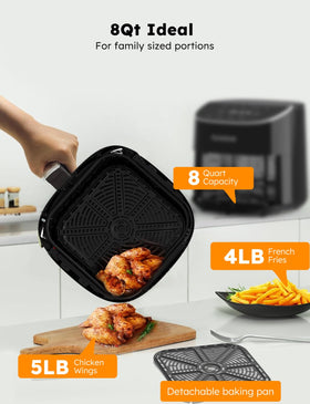 Nuwave Brio Plus 8 Qt Air Fryer cool white display for easy readability