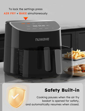 Nuwave Brio Plus 8 Qt Air Fryer digital touchscreen controls for precise cooking