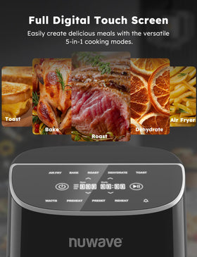 Nuwave Brio Plus 8 Qt Air Fryer precise temperature controls for consistency