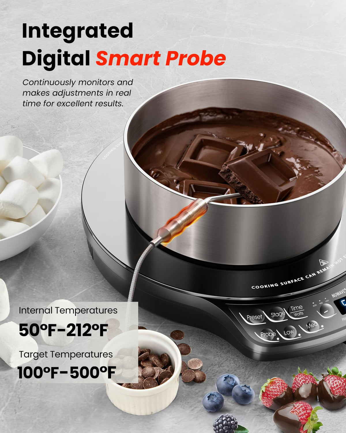 Nuwave Diamond shatter-proof ceramic glass top highlighting durable cooking surface.