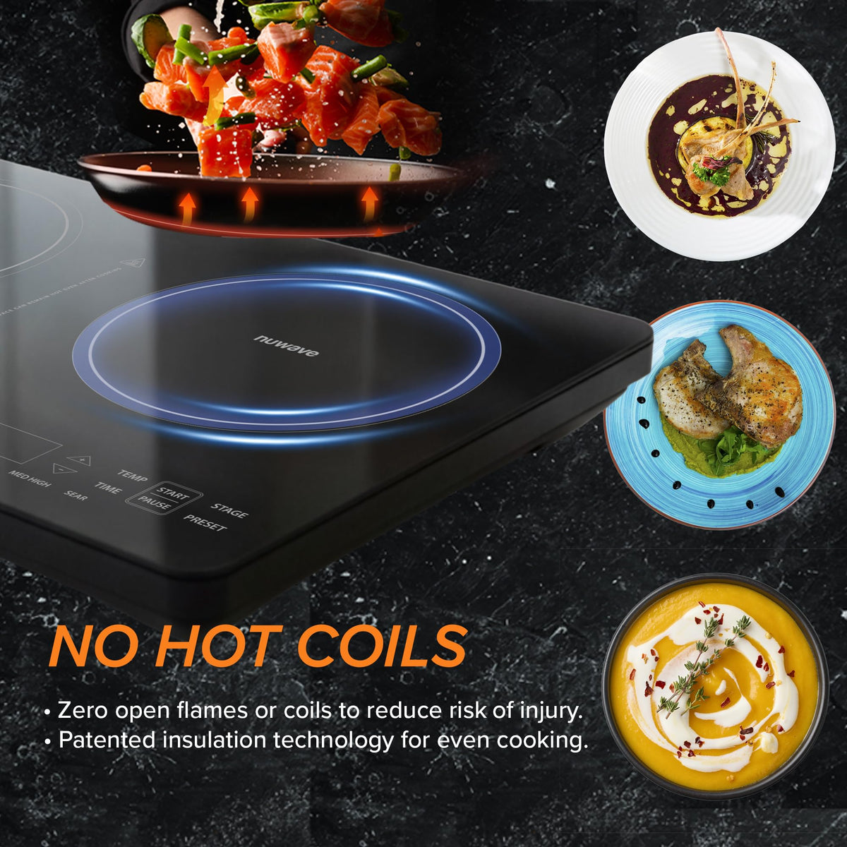 Nuwave Double Pro precise temperature range for delicate cooking and searing.