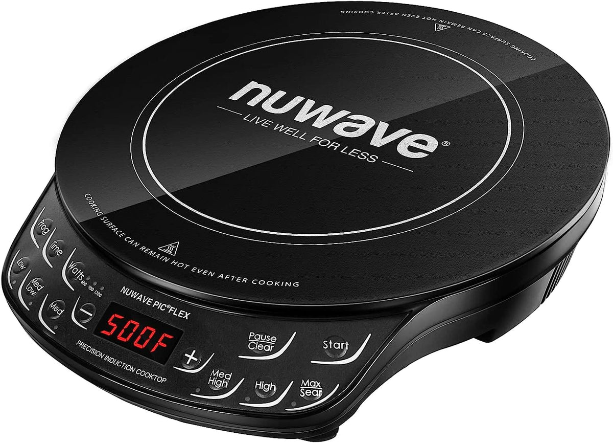 Nuwave Flex induction cooktop front view, compact countertop convenience.