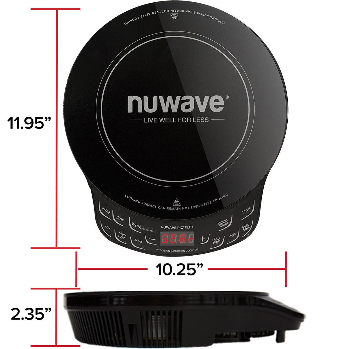 Nuwave Flex on-countertop with cookware demonstrating even heating.