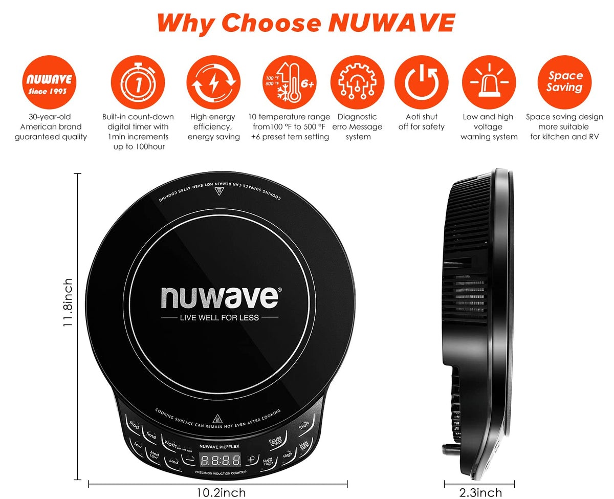 Nuwave Flex safety feature image shows auto-off and no flame