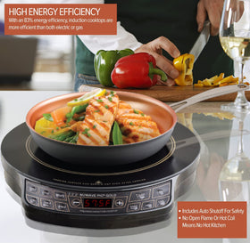 NUWAVE Gold in action with a pot for fast, controlled cooking.