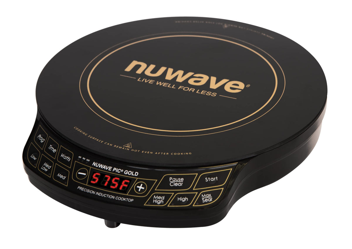 NUWAVE Gold induction cooktop front view for compact kitchens and dorm rooms.