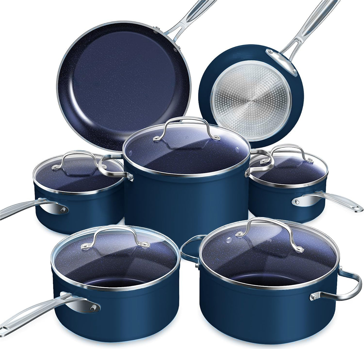 Nuwave Healthy Duralon Blue 12pc cookware set for easy cooking with durable nonstick.