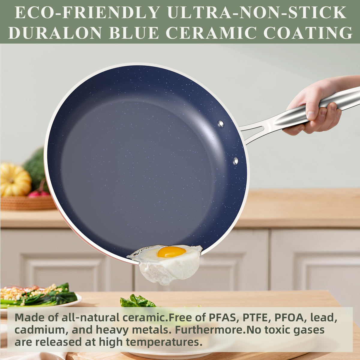 Nuwave Healthy Duralon Blue lid closeup highlights tempered glass and steam control
