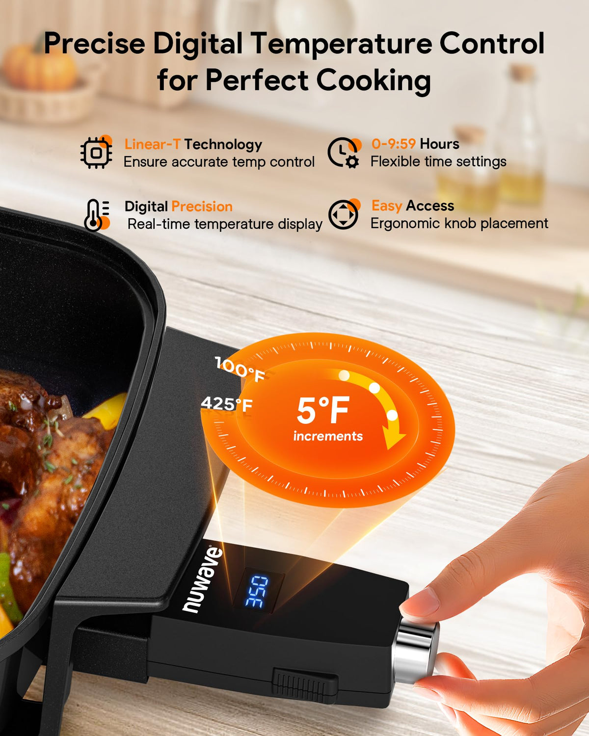 Nuwave Medley XL embedded heating elements ensure even heat distribution.