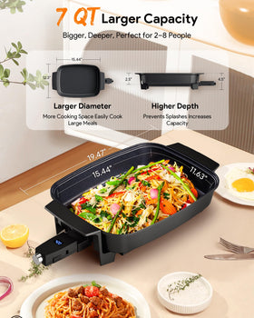 Nuwave Medley XL vented tempered glass lid reduces splatter.