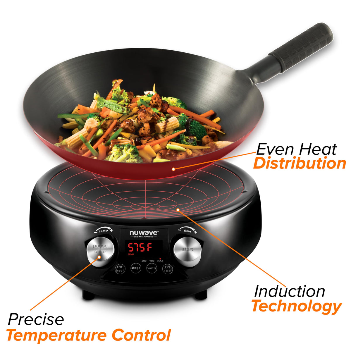Nuwave Mosaic 14-inch carbon steel wok for authentic stir-fry flavor.
