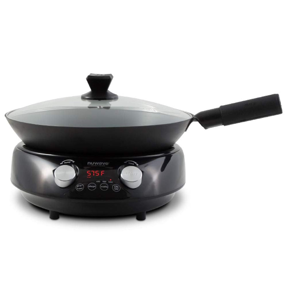 Nuwave Mosaic induction wok base with precise temperature control for fast, even heating.