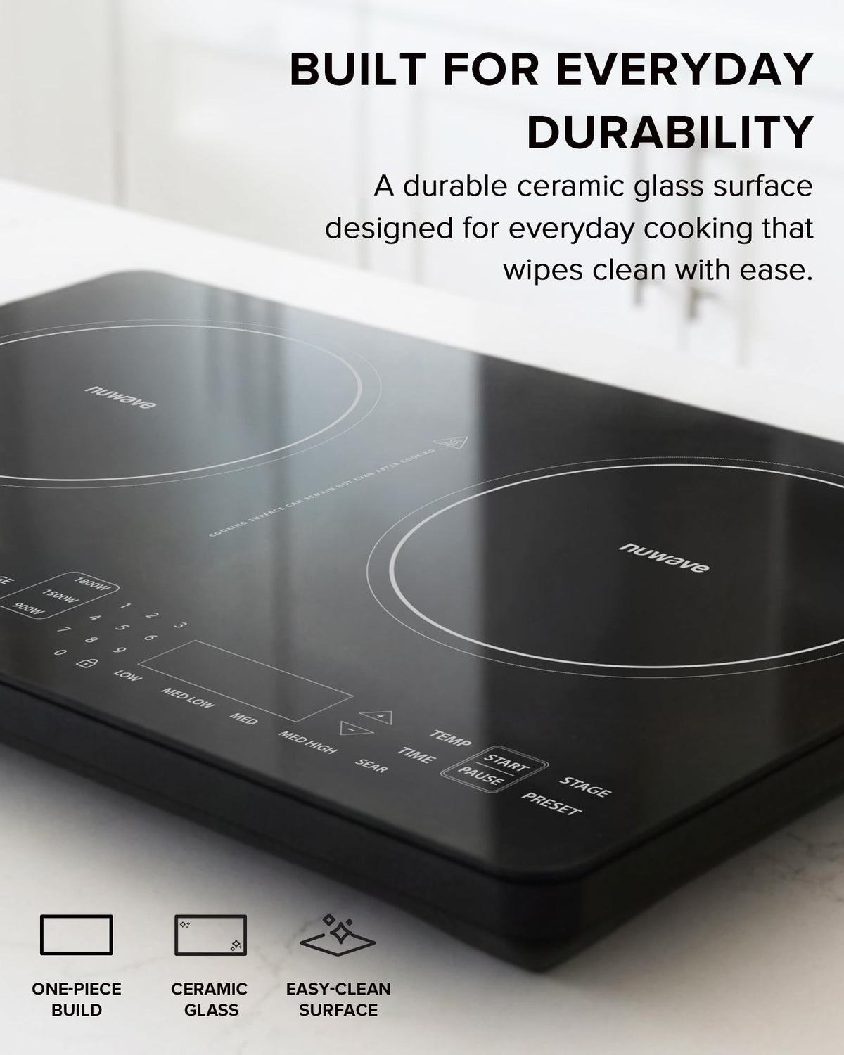Nuwave PIC Double seamless IMD touch panel for easy cleanup