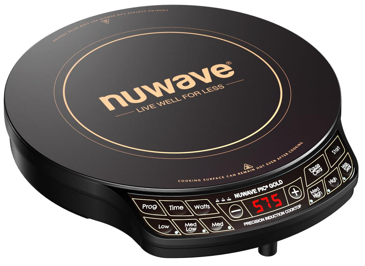 Nuwave Gold induction cooktop front view for portable kitchen convenience.