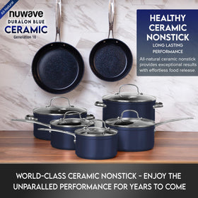 Nuwave Tempered glass lids with stay-cool handles for safe monitoring.