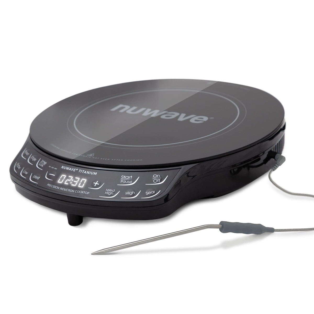 Nuwave induction cooktop front view with intuitive controls for precise cooking