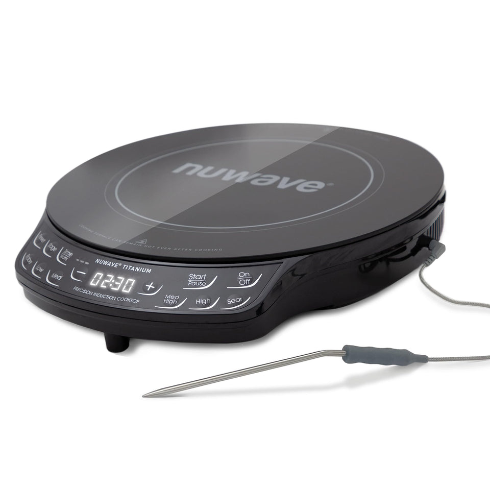Nuwave induction cooktop front view with intuitive controls for precise cooking