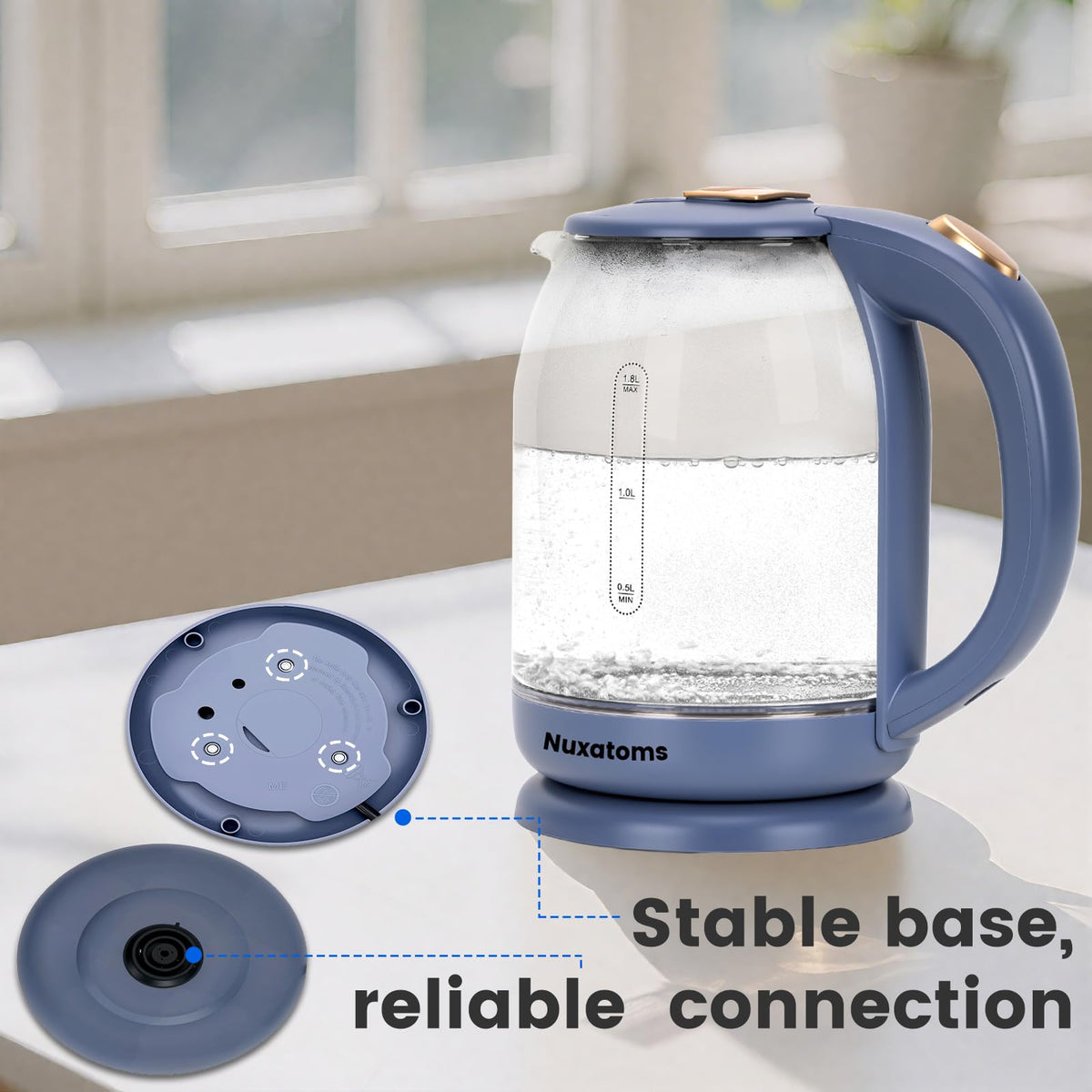 Nuxatoms kettle with automatic shut-off for safe boiling