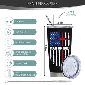 NVFCC Christian gifts men 20oz tumbler, side view, ideal for daily inspiration.