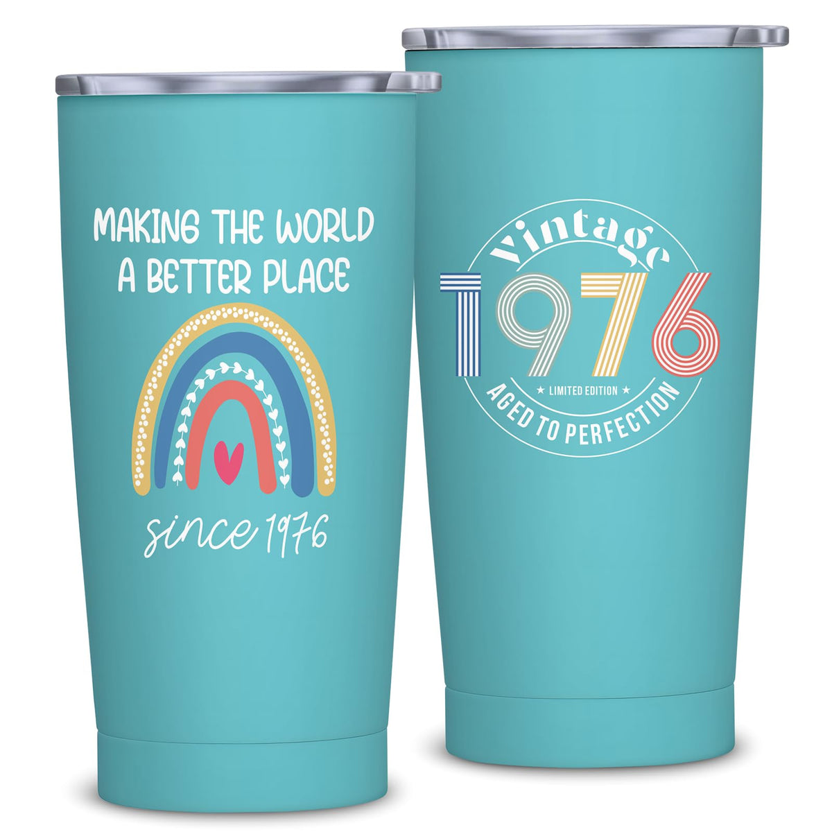 NVFCC Happy 50th tumbler front view, vintage-inspired design for 50th celebrations.