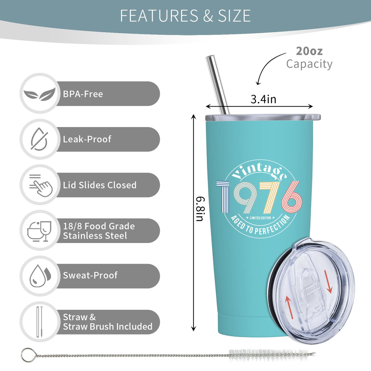 NVFCC Happy 50th tumbler side view, durable everyday companion for sipping.