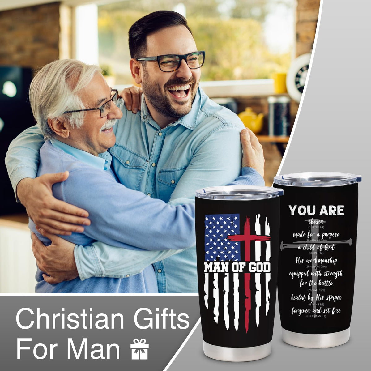 NVFCC Inspirational gifts for men, verse-inside tumbler for daily motivation.