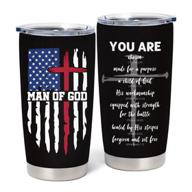 NVFCC Man of God 20oz tumbler, front view, keeps beverages at the perfect temperature.