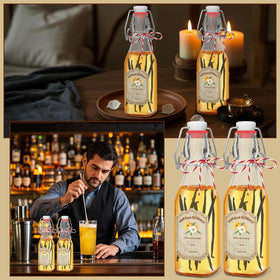 NVioAsport glass bottle set photographed in flatlay for kitchen storage.