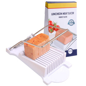NVTED Slicer slicing luncheon meat for uniform sandwich portions.