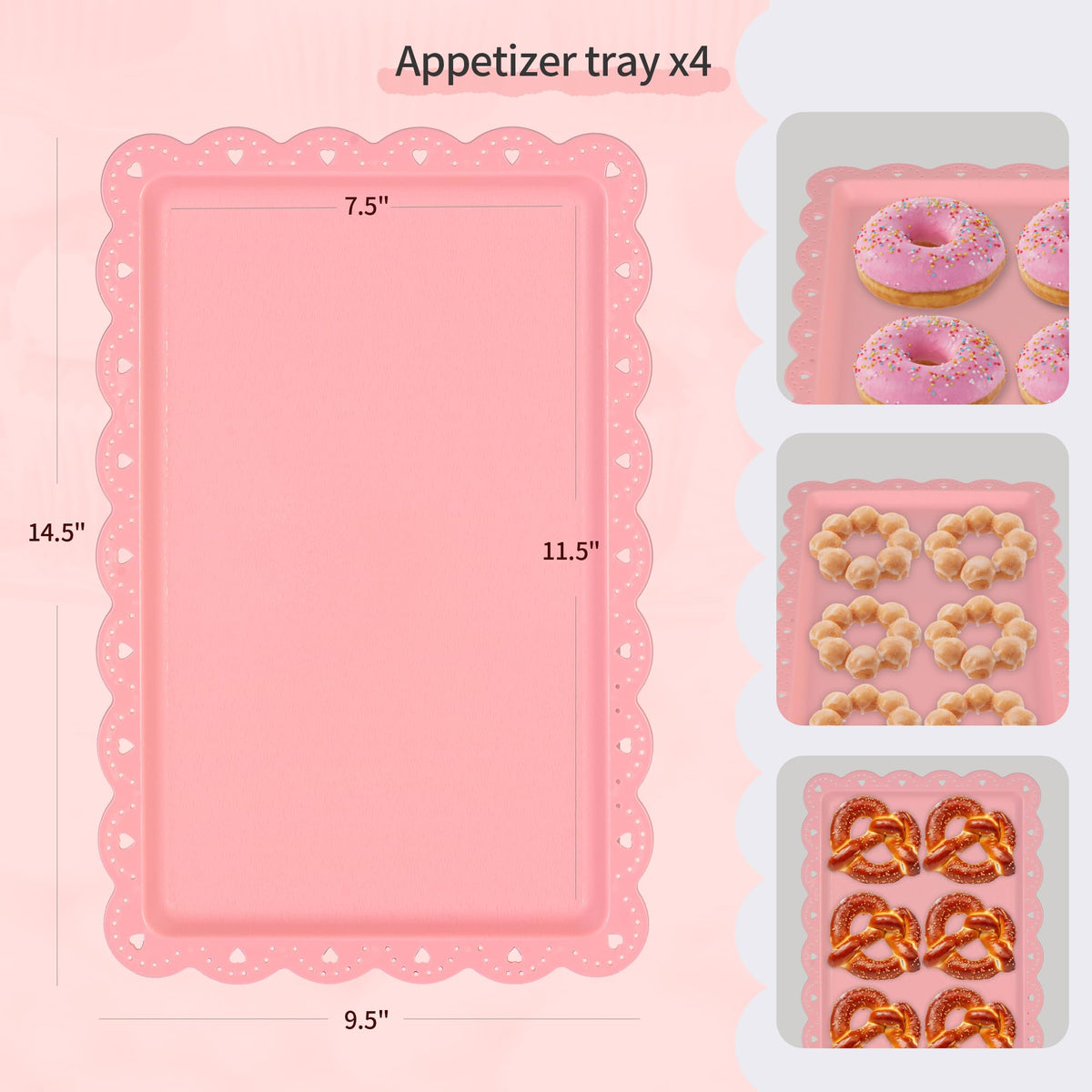 NWK rectangular appetizer plates 14.5x9.5 inch ideal for fruits, donuts, and bites.