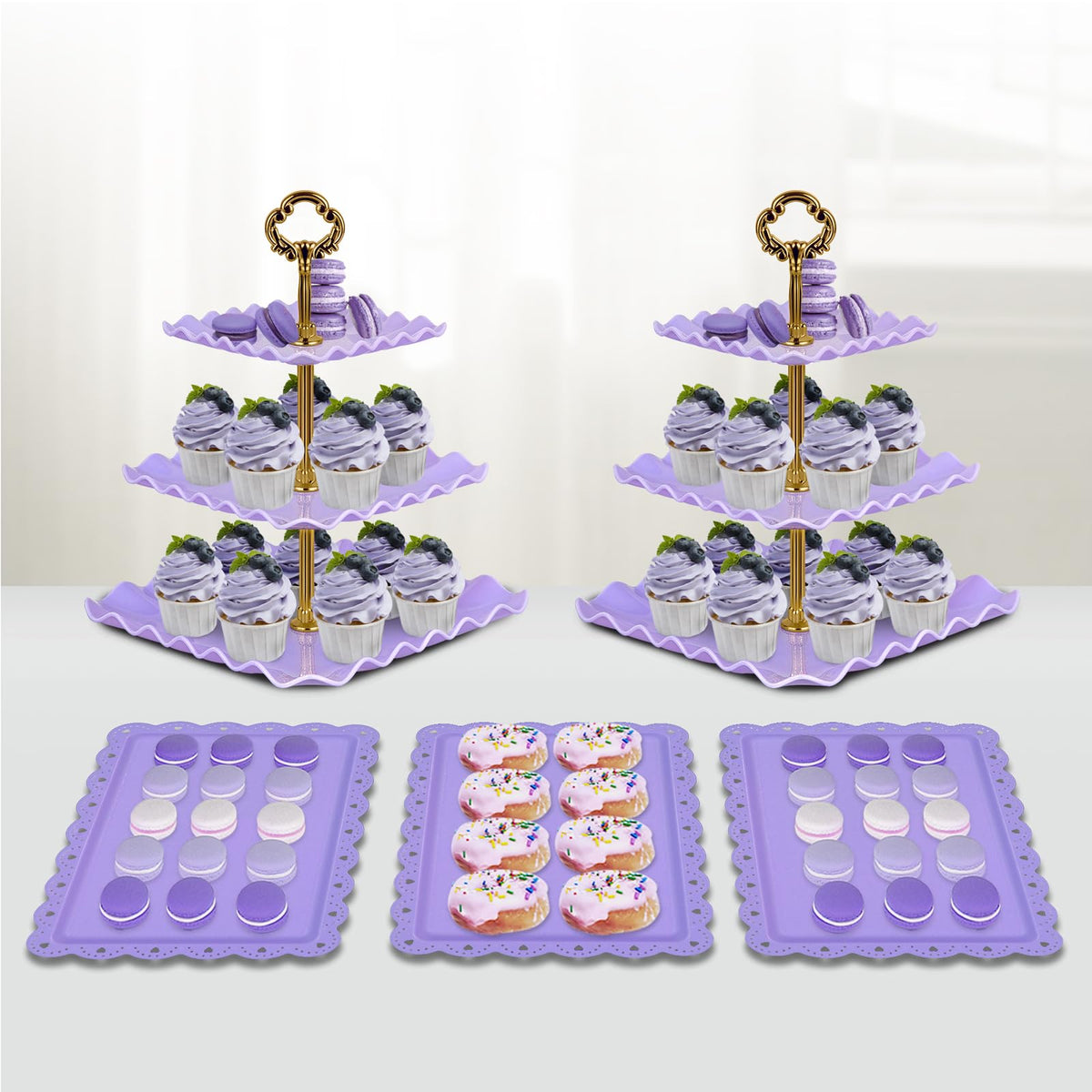NWK cake stand set purple easy assembly for quick party setup