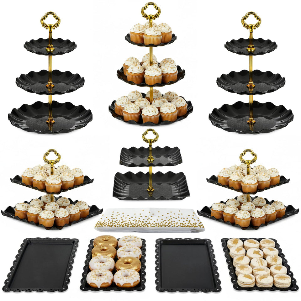NWK cake stand set three-tier assembly showing sturdy dessert display for events