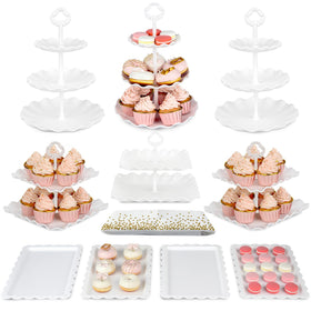 NWK cake stand set with two- and three-tier displays for elegant dessert presentation.