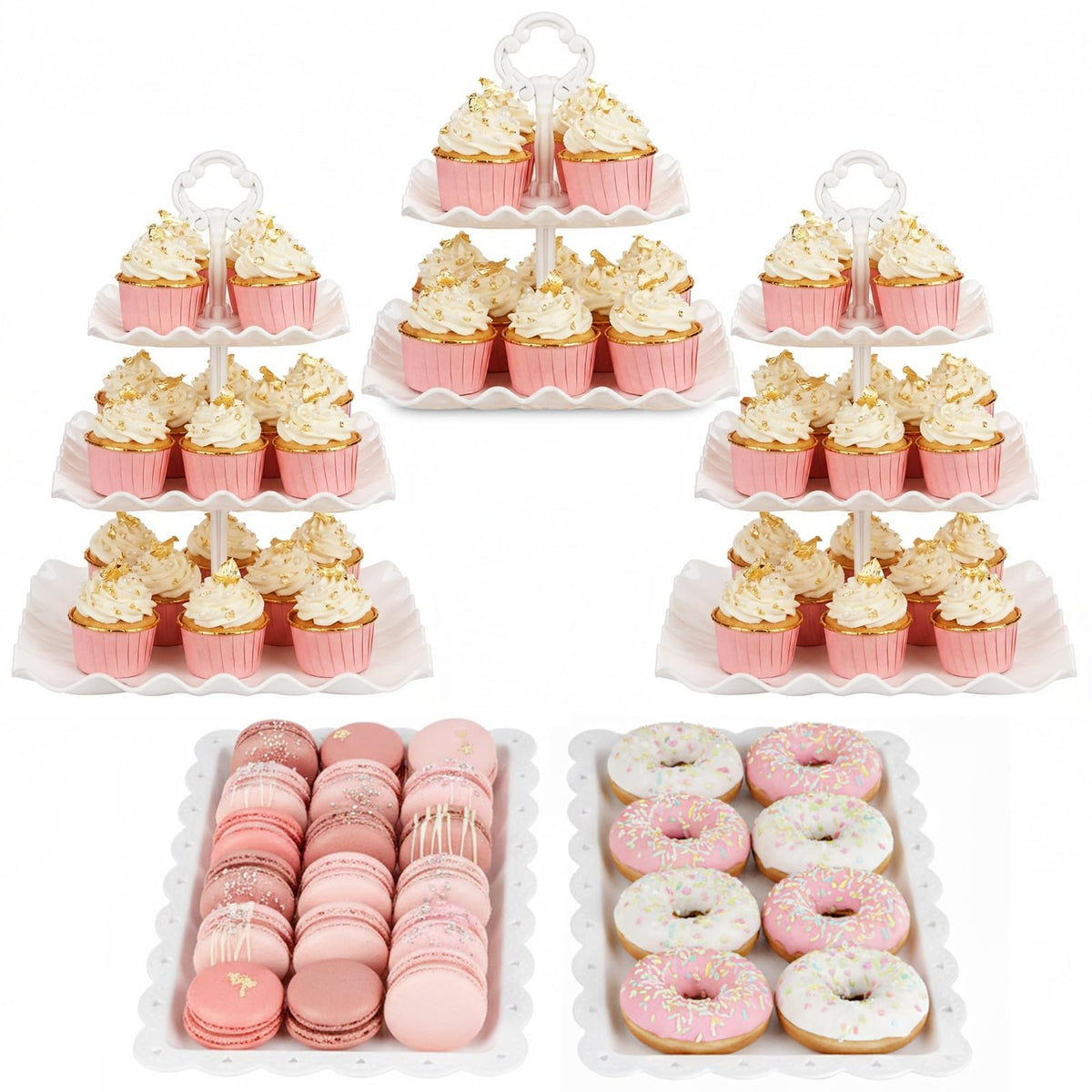 NWK cake stand set in white, main view, ideal for elegant dessert displays at events