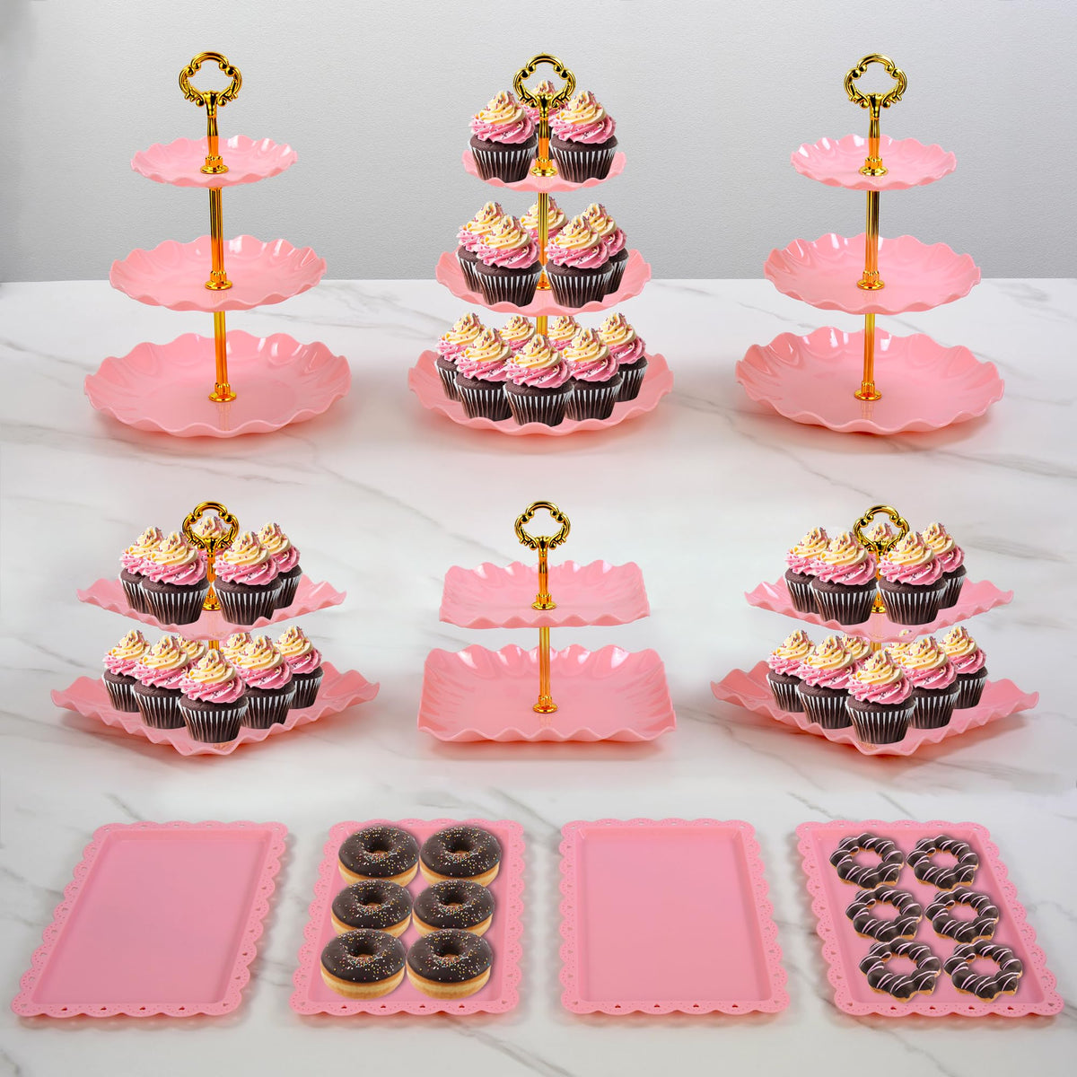 NWK cake stand set two-tier 13-inch showcases desserts with modern geometry.