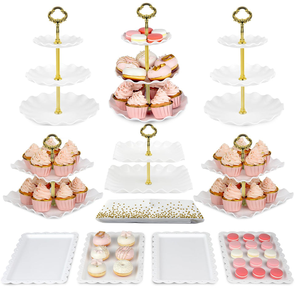 NWK Pack 10 three-tier cake stands display desserts elegantly for events