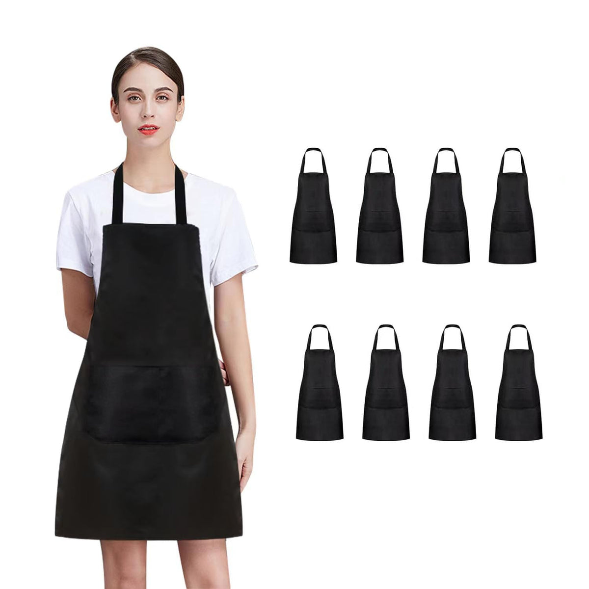 Nymmoata plain bib apron front view with two pockets, ideal for cooking and crafts.